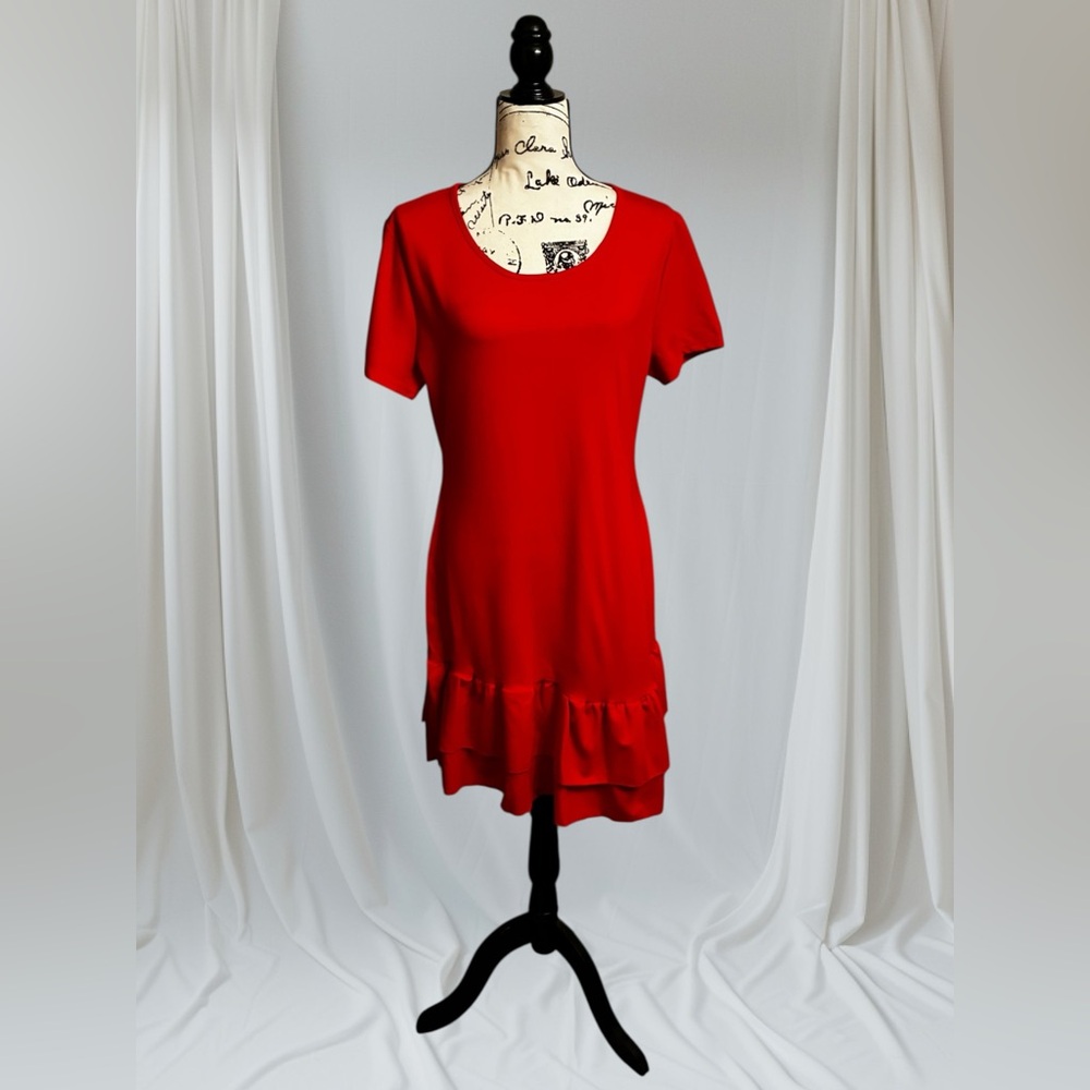 NWT Flamingo 🦩 Vibrant Red Lace Up Layered Ruffle Hem Short Mini Dress Size 2XL - Picture 2 of 13